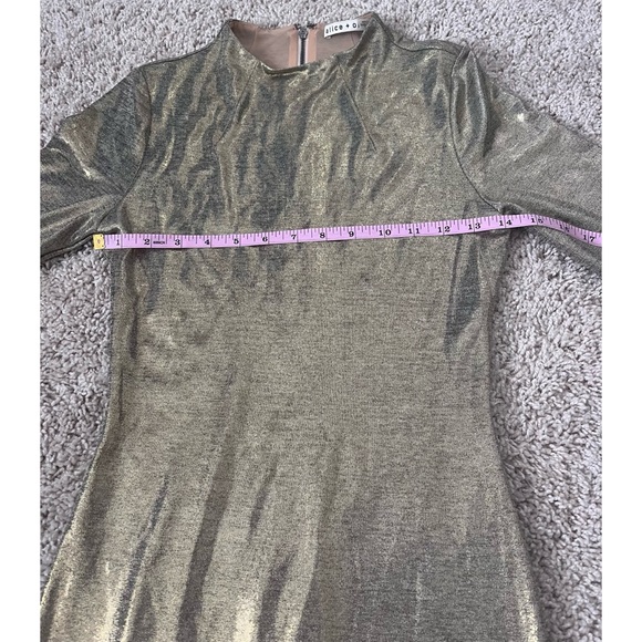 Alice + Olivia Delora Mock Neck Gold Fitted Midi Dress Size 4 Like New - Picture 8 of 14